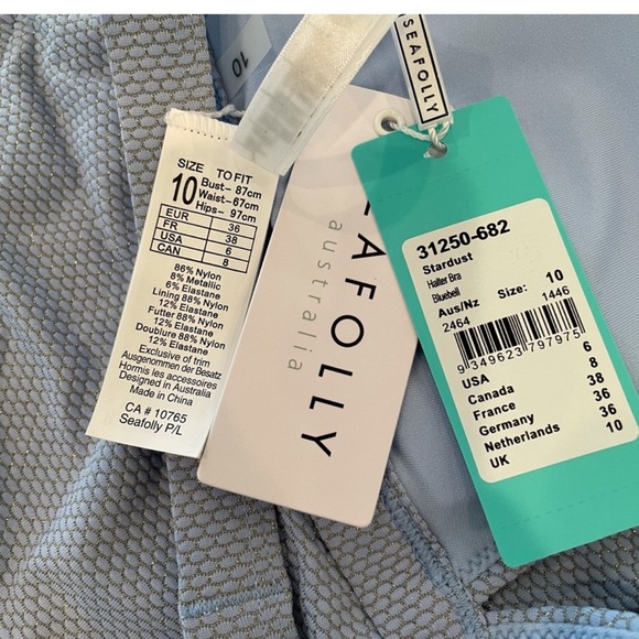 NWT Seafolly Light Blue Bikini Top and Bottom, Sz 6, Stardust Bluebell color - Picture 7 of 13